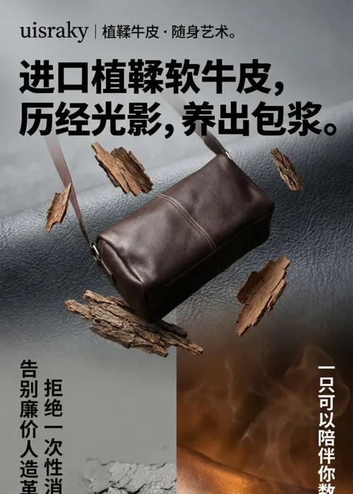 由前AI站内展示作品：皮具商品详情页上部预览